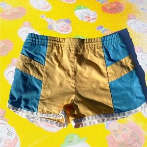 Vintage blue and yellow color block Shorts
